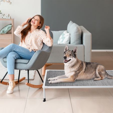 Veehoo Chewproof Elevated Dog Bed-Silver Metal Frame Silver Elevated Beds image9