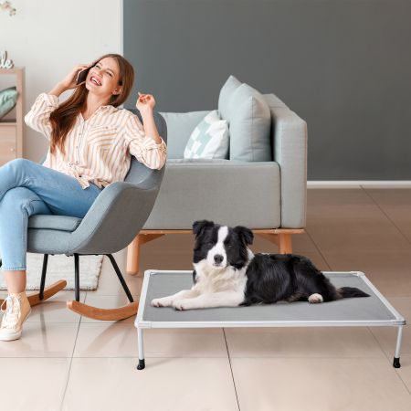 Veehoo Chewproof Elevated Dog Bed-Silver Metal Frame Gray Elevated Beds image9