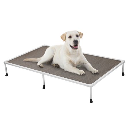 Veehoo Chewproof Elevated Dog Bed-Silver Metal Frame Brown Elevated Beds image1