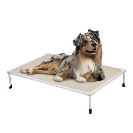 Veehoo Chewproof Elevated Dog Bed-Silver Metal Frame Beige Elevated Beds image1