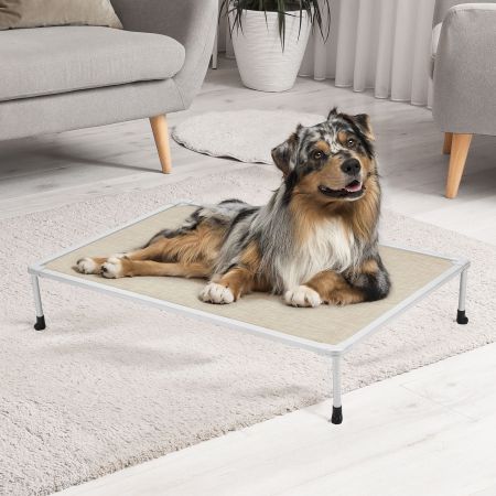 Veehoo Chewproof Elevated Dog Bed-Silver Metal Frame Beige Elevated Beds image7