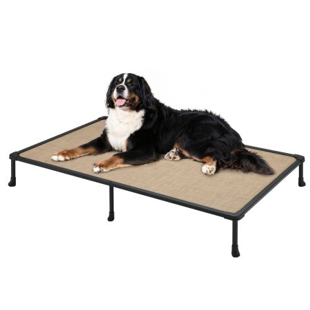 Veehoo Chewproof Elevated Dog Bed-Black Metal Frame Beige Elevated Beds image1