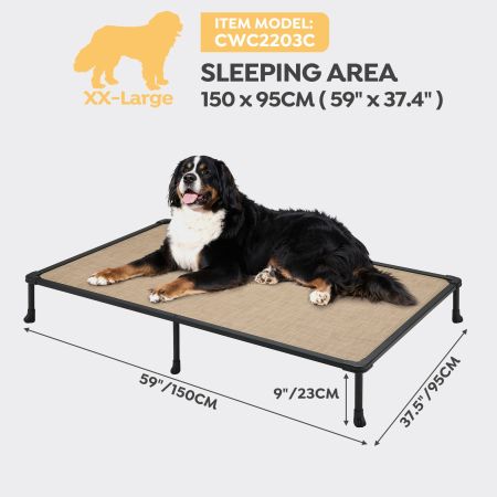 Veehoo Chewproof Elevated Dog Bed-Black Metal Frame Beige Elevated Beds image2