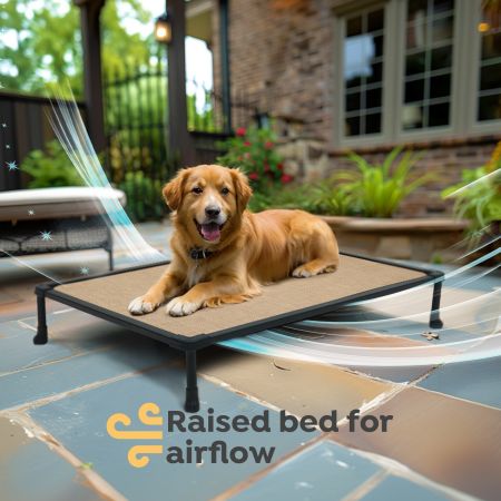 Veehoo Chewproof Elevated Dog Bed-Black Metal Frame Beige Elevated Beds image6