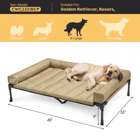 Veehoo Elevated Dog Bed with Bolster Mat Beige Sales image2