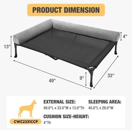 Veehoo L-shaped Pet Bed with Bolster Elevated Cooling Beds image7 Veehoo L-shaped Pet Bed with Bolster Elevated Cooling Beds image7
