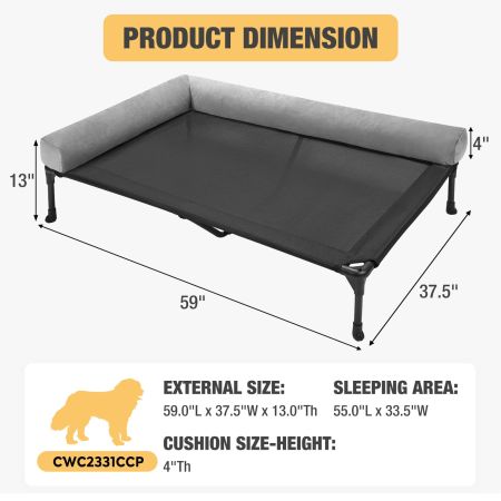 Veehoo L-shaped Pet Bed with Bolster Elevated Cooling Beds image8 Veehoo L-shaped Pet Bed with Bolster Elevated Cooling Beds image8