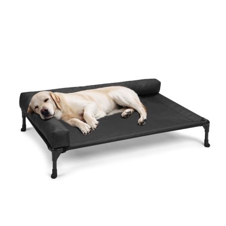 Veehoo L-shaped Pet Bed with Bolster Black Elevated Beds image1