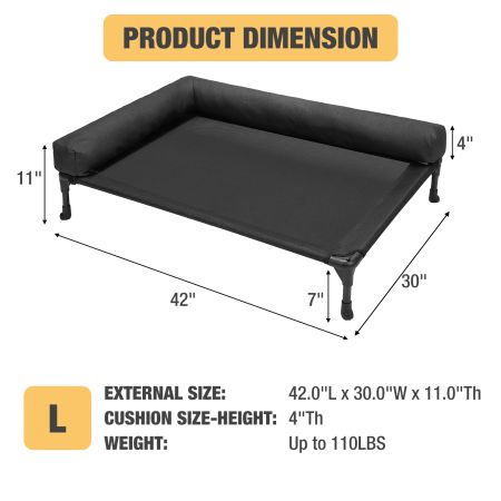 Veehoo L-shaped Pet Bed with Bolster Black Elevated Beds image2