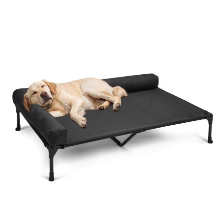 Veehoo L-shaped Pet Bed with Bolster Black Elevated Beds image1