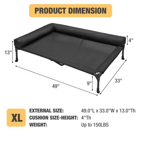 Veehoo L-shaped Pet Bed with Bolster Black Elevated Beds image2