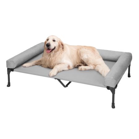 Veehoo Cooling Elevated Dog Bed with Removable Bolster Gray Elevated Beds image1