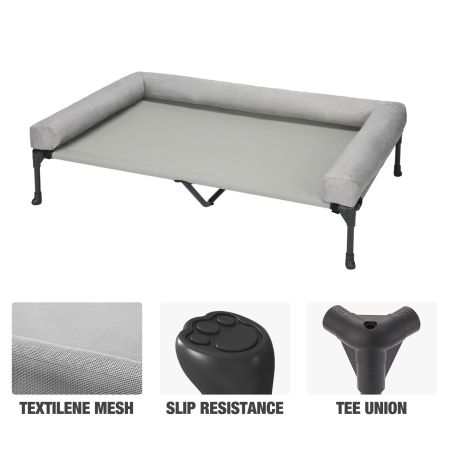 Veehoo Cooling Elevated Dog Bed with Removable Bolster Gray Elevated Beds image3