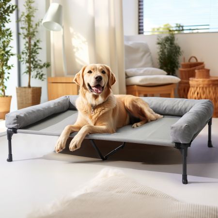 Veehoo Cooling Elevated Dog Bed with Removable Bolster Gray Elevated Beds image9