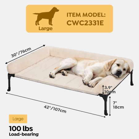 Veehoo Elevated Dog Bed with Cozy Pillow Cream White Calming Beds image2