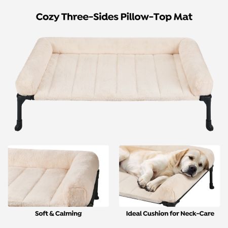 Veehoo Elevated Dog Bed with Cozy Pillow Cream White Calming Beds image3