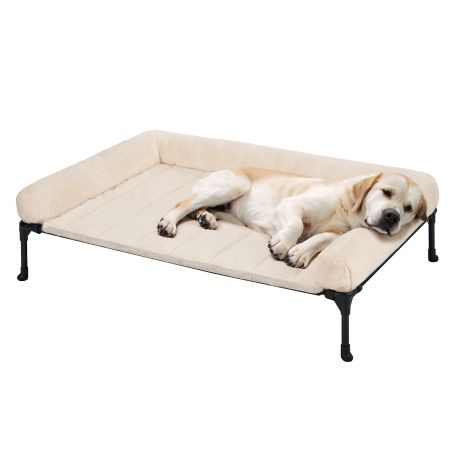 Veehoo Elevated Dog Bed with Cozy Pillow White Calming Beds image1 Veehoo Elevated Dog Bed with Cozy Pillow White Calming Beds image1