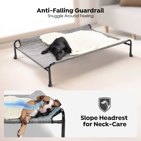 Veehoo Cooling Raised Dog Bed with Guardrail & Headrest Silver Elevated Beds image4