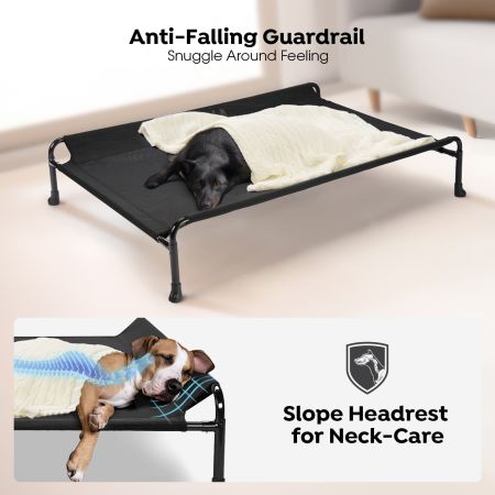 Veehoo Cooling Raised Dog Bed with Guardrail & Headrest Black Elevated Beds image3