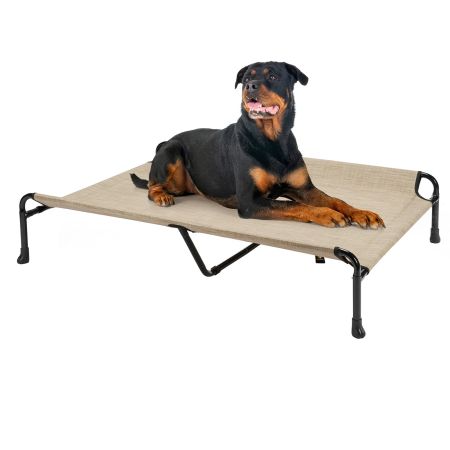 Veehoo Cooling Raised Dog Bed with Guardrail & Headrest Beige Elevated Beds image1