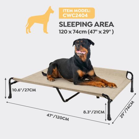 Veehoo Cooling Raised Dog Bed with Guardrail & Headrest Beige Elevated Beds image2