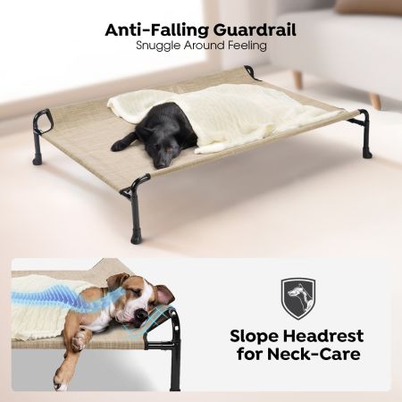 Veehoo Cooling Raised Dog Bed with Guardrail & Headrest Beige Elevated Beds image3