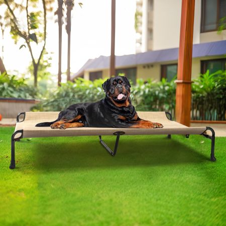 Veehoo Cooling Raised Dog Bed with Guardrail & Headrest Beige Elevated Beds image6