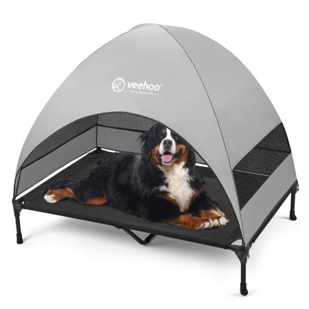 Veehoo Elevated Pet Bed with Breezy Tent Black Sales image1