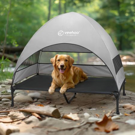 Veehoo Elevated Pet Bed with Breezy Tent Black Sales image6