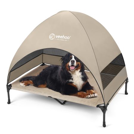 Veehoo Elevated Pet Bed with Breezy Tent Beige Sales image1