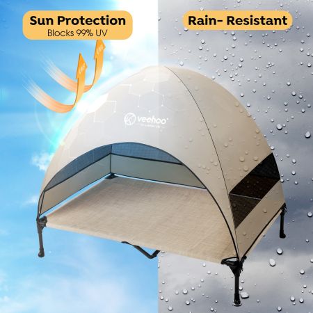 Veehoo Elevated Pet Bed with Breezy Tent Beige Sales image3