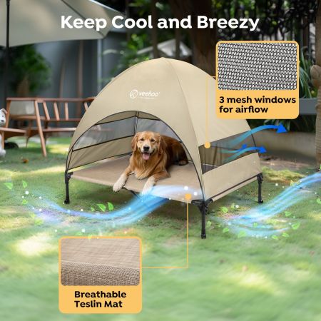 Veehoo Elevated Pet Bed with Breezy Tent Beige Sales image4