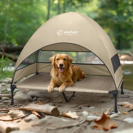 Veehoo Elevated Pet Bed with Breezy Tent Beige Sales image6