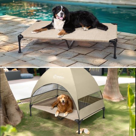 Veehoo Elevated Pet Bed with Breezy Tent Beige Sales image7