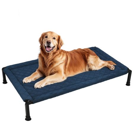 Veehoo Plush Fleece Elevated Dog Bed Blue Elevated Beds image1