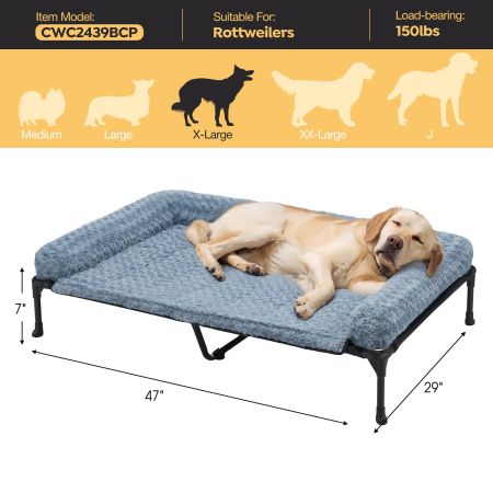 Veehoo Cooling Dog Bed with Deluxe Rose Plush Bolster Mat Calming Beds image8