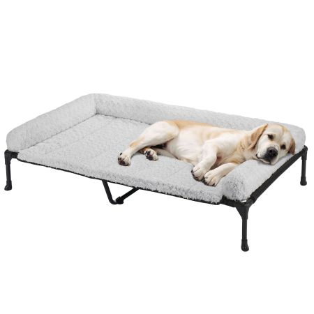 Veehoo Cooling Dog Bed with Deluxe Rose Plush Bolster Mat Gray Elevated Beds image1