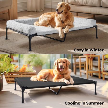 Veehoo Cooling Dog Bed with Deluxe Rose Plush Bolster Mat Gray Elevated Beds image5