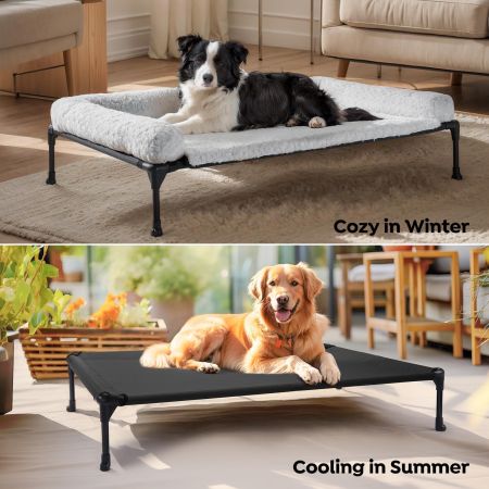 Veehoo Cooling Dog Bed with Deluxe Rose Plush Bolster Mat Gray Elevated Beds image5 Veehoo Cooling Dog Bed with Deluxe Rose Plush Bolster Mat Gray Elevated Beds image5