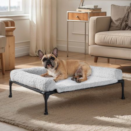 Veehoo Cooling Dog Bed with Deluxe Rose Plush Bolster Mat Gray Elevated Beds image7 Veehoo Cooling Dog Bed with Deluxe Rose Plush Bolster Mat Gray Elevated Beds image7
