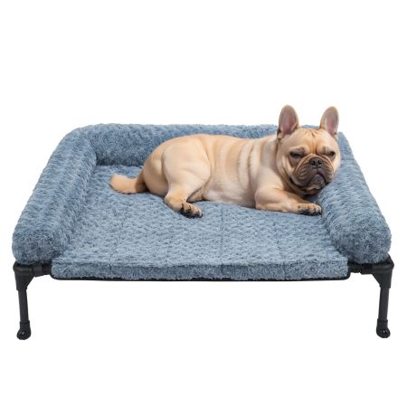 Veehoo Cooling Dog Bed with Deluxe Rose Plush Bolster Mat Blue Elevated Beds image1