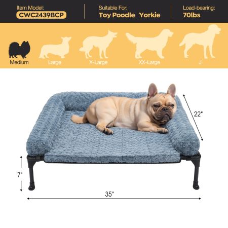 Veehoo Cooling Dog Bed with Deluxe Rose Plush Bolster Mat Blue Elevated Beds image2