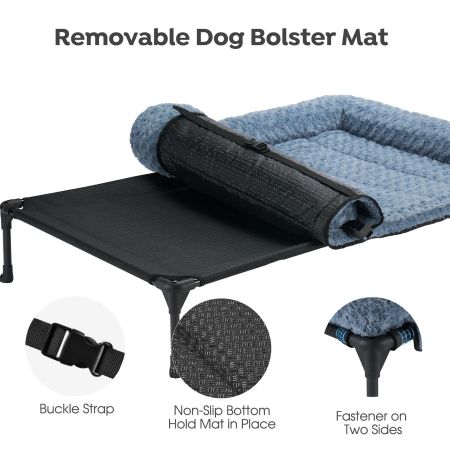 Veehoo Cooling Dog Bed with Deluxe Rose Plush Bolster Mat Blue Elevated Beds image3