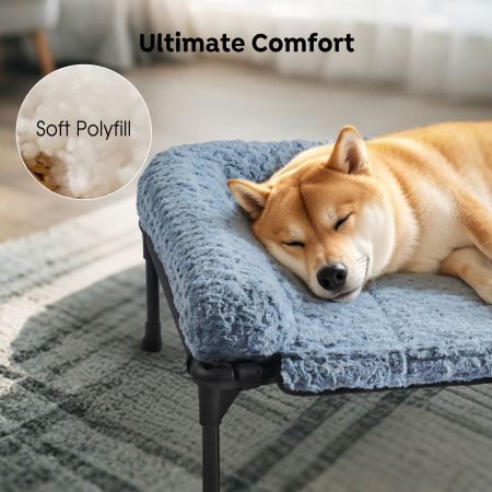 Veehoo Cooling Dog Bed with Deluxe Rose Plush Bolster Mat Blue Elevated Beds image4