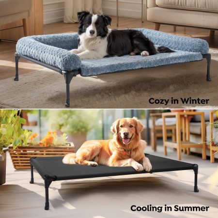 Veehoo Cooling Dog Bed with Deluxe Rose Plush Bolster Mat Blue Elevated Beds image5