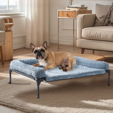 Veehoo Cooling Dog Bed with Deluxe Rose Plush Bolster Mat Blue Elevated Beds image7