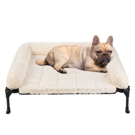 Veehoo Cooling Dog Bed with Deluxe Rose Plush Bolster Mat White Elevated Beds image1