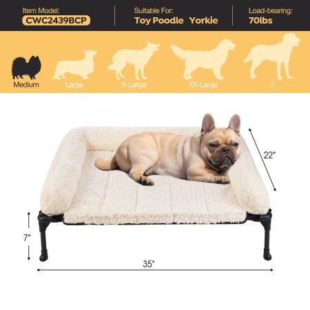 Veehoo Cooling Dog Bed with Deluxe Rose Plush Bolster Mat White Elevated Beds image2