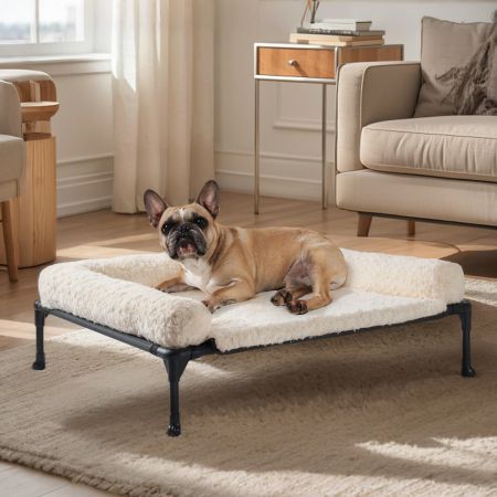 Veehoo Cooling Dog Bed with Deluxe Rose Plush Bolster Mat White Elevated Beds image7