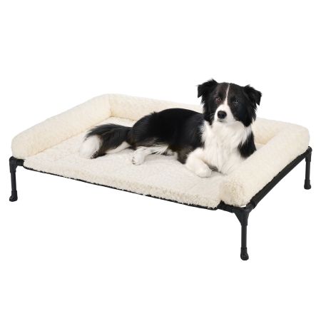 Veehoo Cooling Dog Bed with Deluxe Rose Plush Bolster Mat White Elevated Beds image1